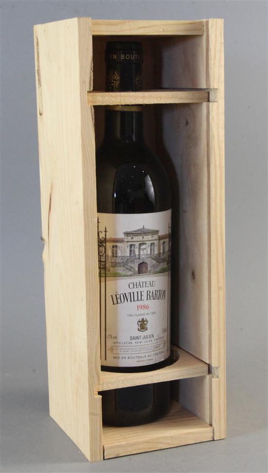 One cased bottle of Chateau Leoville Barton, St. Julien, 1986.